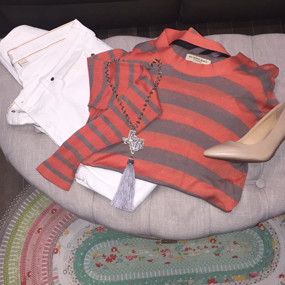 Burberry ladies sweater! Coral & taupe size medium